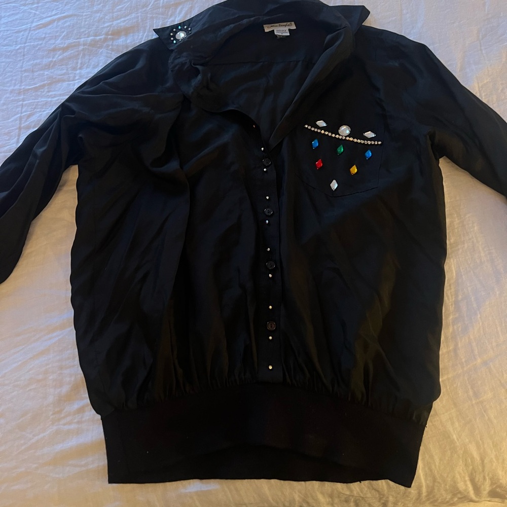 100% Silk Vintage Button-Up Shirt with Colorful Accents
